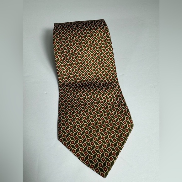 POLO RALPH LAUREN Necktie -Tie Handmade Usa Silk Green-Burgundy Squares - Picture 1 of 7